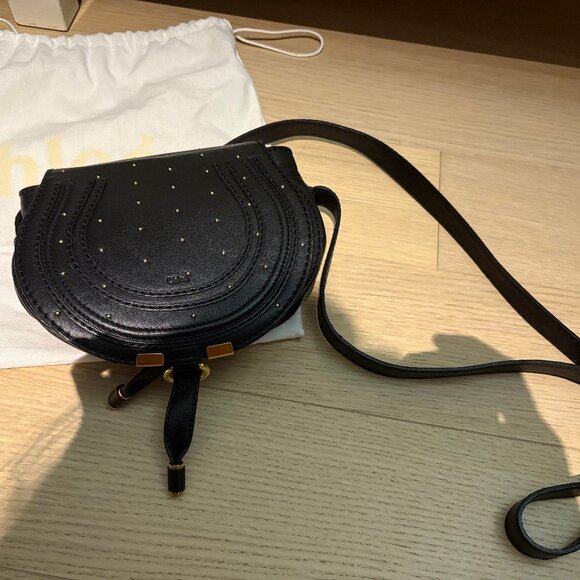 Chloe Mini Marcie Black Bag with Grommet Details - Picture 1 of 3